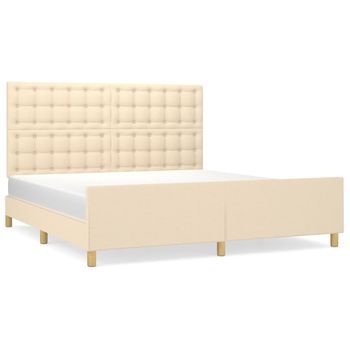 Cama Doble | Cama Para Adultos | Estructura De Cama Con Cabecero De Tela Color Crema 180x200 Cm