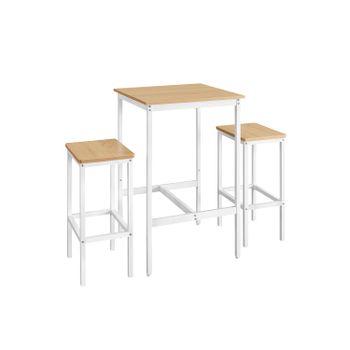 Mesa de Bar con Taburetes, Roble Dorado + Blanco Nube