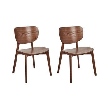 Conjunto De 2 Sillas De Comedor Estructura Y Patas De Madera De Caucho Y Revestimiento De Chapa De Madera De Fresno Marrón Overly