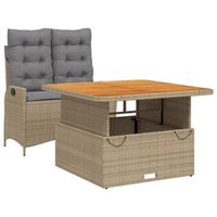 set comedor de jardin 2 piezas  mueble de jardin con cojines ratan sintetico beige