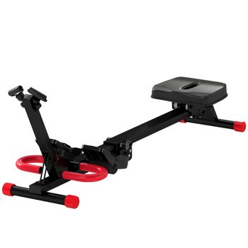 SPORTNOW Máquina de Remo Plegable 2 en 1 Entrenador Cintura Resistencia Ajustable Pantalla LCD Asiento Acolchado Carga 120 kg