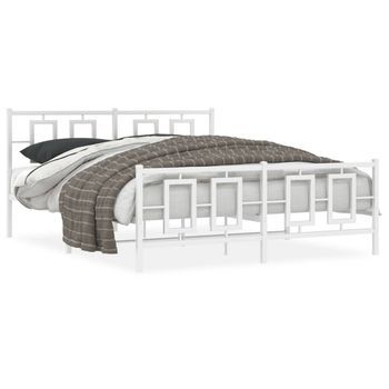 Estructura Cama Sin Colchón Con Estribo Metal Blanco 150x200 Cm Vidaxl