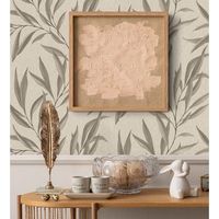papel pintado vinilico lavable de hojas alargadas beige y marron con relieve - valley leaves 127664 de gaulan - rollo de 10 m x 053 m