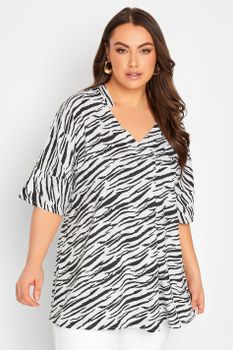 Yours Blusa Blanca Cebra Media Manga Con Pinza Frontal, Mujer Curvy Y Tallas Grandes, Yours