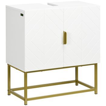 Mueble Bajo Lavabo De Dos Puertas De Mdf Y Acero, Homcom, 60 X 30 X 65 Cm – Blanco Y Dorado