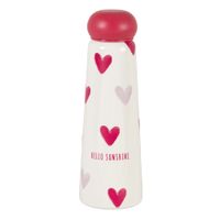 botella de agua de acero blanco roto con corazones rojos 05 l