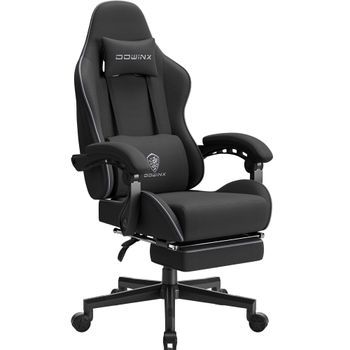 Silla Gamer Ergonómica Dowinx Reclinable 90-135° Con Reposapiés, Tela Transpirable, Soporte Lumbar Y Reposacabezas, Negro