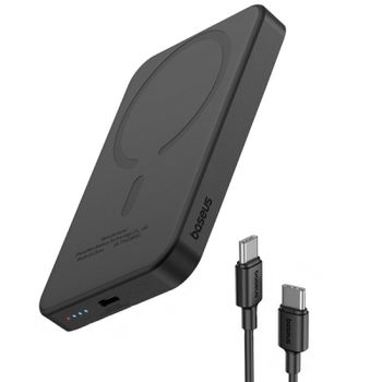 Power Bank Baseus 5000mAh con Carga Inalámbrica MagSafe 20W Negra + Cable USB-C a USB-C 30cm Negro