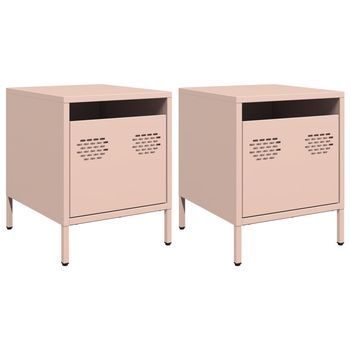 Pack 2 Uds Mesitas De Noche | Mesilla De Noche Acero Rosa 35x39x43,5 Cm