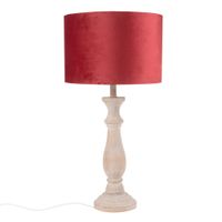 lampara de paulonia con pantalla de terciopelo rojo