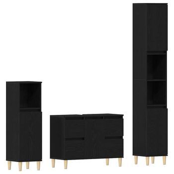 Juego De Muebles De Baño Montaje En La Pared 3 Pcs Roble Negro Vidaxl