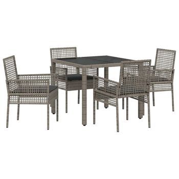 Conjunto De Comedor De Jardín 5 Piezas | Mueble De Jardín Gris Ratán Sintético