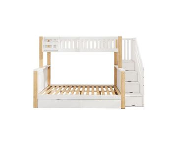 Cama litera infantil - multifuncional con cajón, estantería y armario escalera - blanco + natural