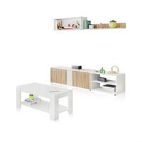 pack salon con mesa de centro alix plus blanco artik blanco mate - natur 180 x 40 x 33 cm