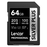 tarjeta sd lexar professional silver plus 64 gb uhs-i v30 205 mbs resistente