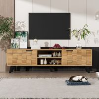 mueble tv moderno efecto madera con 2 puertas y 2 compartimentos
