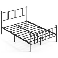 costway marco de cama doble de metal con barandillas protectoras espacio inferior para almacenamiento para dormitorio 206 x 141 x 101 cm negro