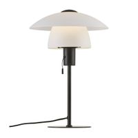 lampara de mesa negro con 2 tulipas de cristal opal blanco