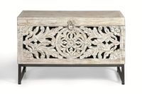 baul madera de mango y metal blanco envejecido