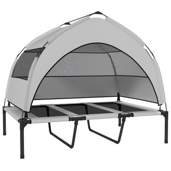 PawHut Cama para Perros con Cubierta de 3 Lados Removible, en Poliéster y Acero, 106x76x94 cm, Gris Claro y Negro