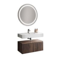 mueble de bano 3 piezas en mdf roble oscuro