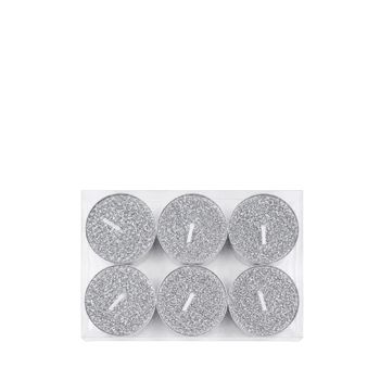 Vela con purpurina plateada tipo T-light set de 6