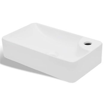 Lavabo De Cerámica Con Orificio De Grifo Y Desagüe Blanco Vidaxl