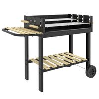 outsunny barbacoa de carbon 113x535x825 cm con 2 parrillas alturas ajustables mesa lateral estante y ruedas para jardin negro