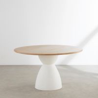mesa de comedor redonda de mango macizo y metal o130 cm
