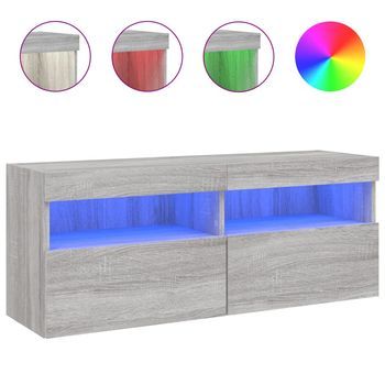 Mueble De Tv | Mueble De Salón | Gabinete De Tv De Pared Con Luces Led Gris Sonoma 100x30x40 Cm