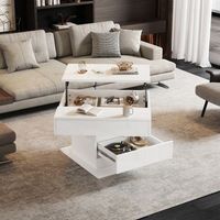mesa de centro elevable blanca de alto brillo 70 x 70 cm tablero giratorio 360