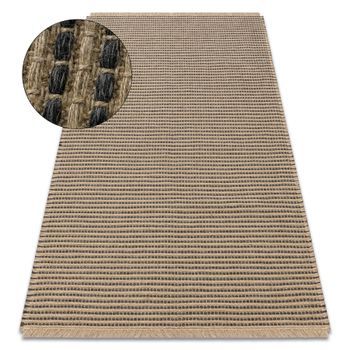 Alfombra Jute 3652 Negro / Beige Líneas - Yute, Tejido Plano, Flecos 140x190 Cm