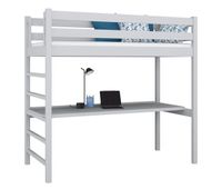 cama alta de madera con escritorio n01 gris