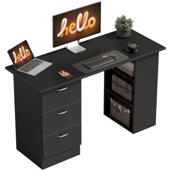 Escritorio De Ordenador Con Tres Cajones De Mdf, 120 Cm – Negro