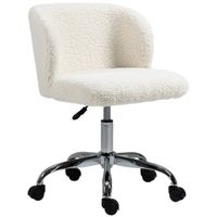 homcom silla de oficina sin reposabrazos en lana de cordero ajuste de altura giro 360  carga max 120 kg blanco   aosom espana