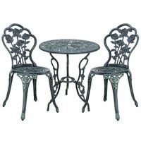 casapro set bistro hierro fundido mesa  2 sillas verde oscuro look antiguo muebles para jardin terraza balcon