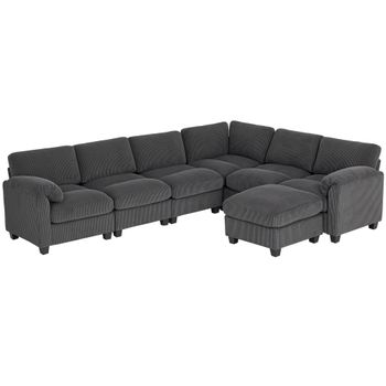 HOMCOM Sofá esquinero en U sofá con muelles ensacados reposabrazos acolchados otomana móvil pana 292x224x85 cm Gris oscuro