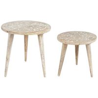 conjunto de 2 mesas de centro de madera de mango clara blanco desgastado uday