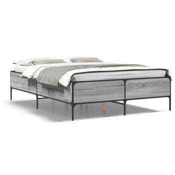 Estructura Cama Madera Ingeniería Metal Gris Sonoma 160x200 Cm Vidaxl