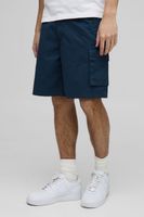 pantalon corto cargo holgado de sarga con cintura fija navy