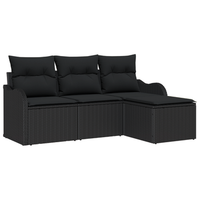 conjunto de sofas de jardin de 4 uds con cojines de rattan poliester negro vidaxl cfw860478