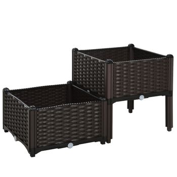 Outsunny Macetas Exterior Cuadradas Conjunto de 2 Jardinera para Flores y Vegetales con Agujeros de Drenaje y Patas Altas 40x40x26/44cm   Aosom España