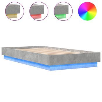 Cama Para Adulto | Cama Individual | Estructura De Cama Con Luces Led Gris Hormigón 75x190 Cm