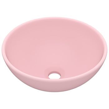 Lavabo De Lujo Redondo Cerámica Rosa Mate 32,5x14 Cm Vidaxl
