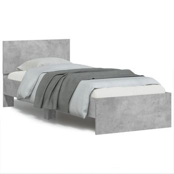 Cama Para Adulto | Cama Individual | Estructura De Cama Cabecero Luces Led Gris Hormigón 90x190 Cm Cfw662042
