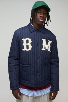 Chaqueta Harrington Regular Acolchada Con Apliques, Navy
