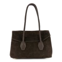 shopper de ante con solapa y asas de piel martele dark brown