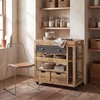 isla de cocina con ruedas de mango macizo y acero