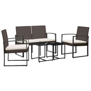 Conjunto Comedor Jardin 5 Uds | Mueble Jardin Mesa Y Sillas Y Cojines Pp Aspecto Ratán Marrón