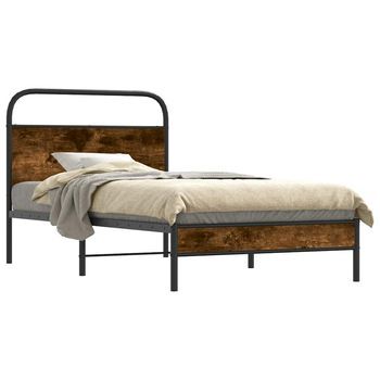 Estructura Cama Sin Colchón 107x203 Cm Madera Roble Ahumado Vidaxl
